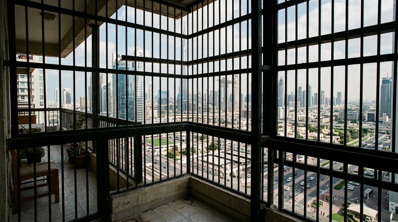Traditional bulky metal grill blocking skyline view